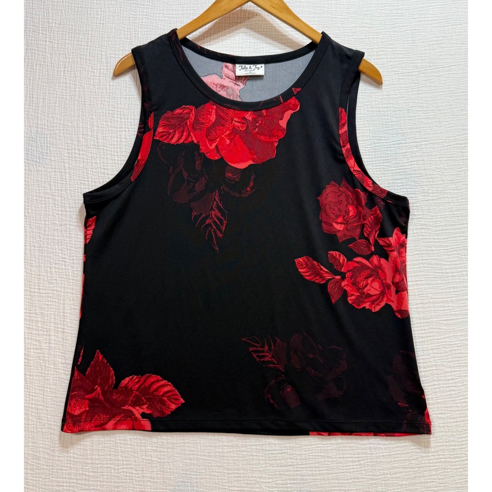 Jolie & Joy Womens Top 2X Black Floral Sleeveless Crew Neck Goth Dark Coquette